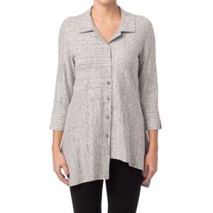 Joseph Ribkoff Grey & White Heathered Stripe Button Down Shirt